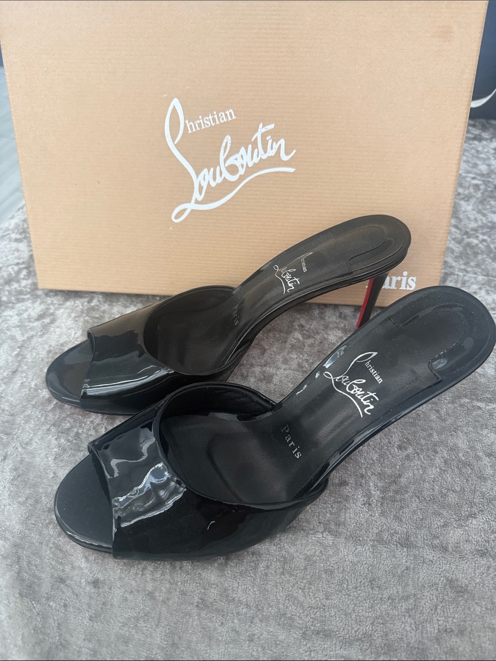 Christian Louboutin Black Patent Leather Open-Toe Slide Mules